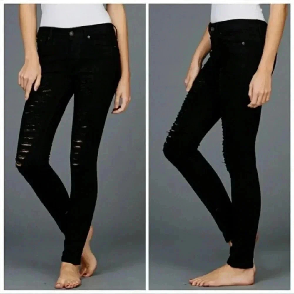 Black Distressed Skinny Jeans - Picture 4 of 6